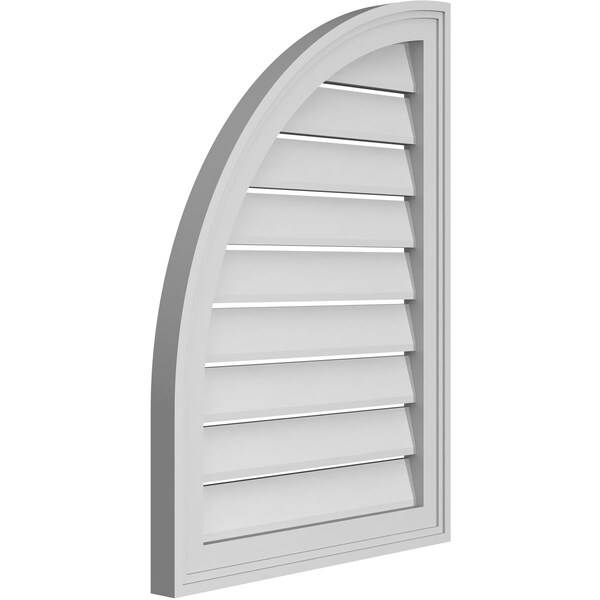 Quarter Round Top Left Surface Mount PVC Gable Vent W/ 2W X 1-1/2P Brickmould Frame, 20W X 28H